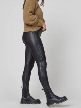 Spanx Faux Leather Leggings Black Size L High Rise Tight Fit Women